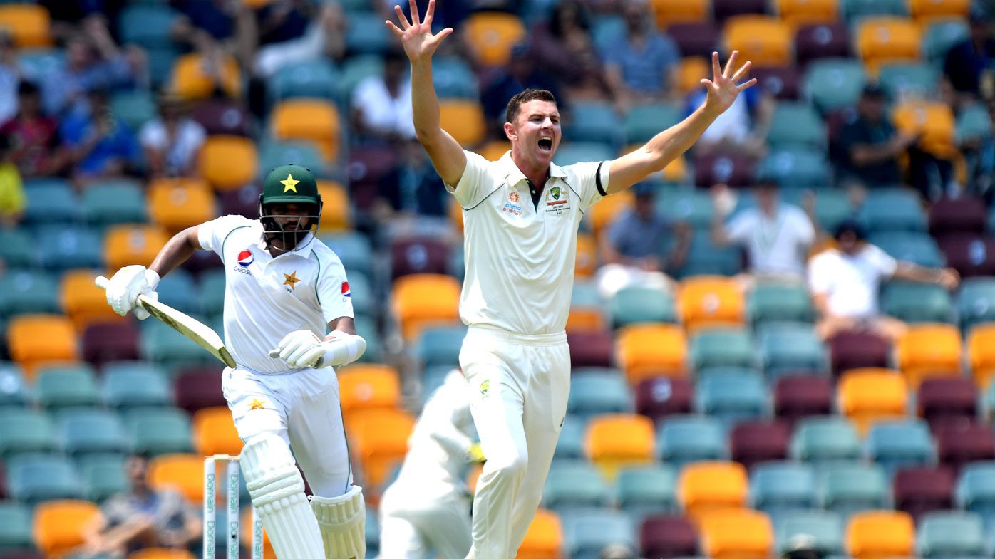 osh Hazlewood of Australia appeals to the umpire