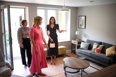 Catherine, Princess Of Wales (R) visits with Edwina Grosvenor (C), founder of the charity One Small Thing, the new facilities of "Hope Street" on June 27, 2023 in Southampton, England.