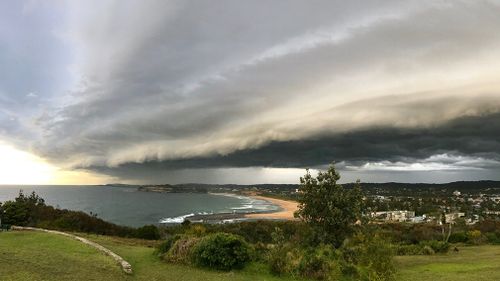 Mona Vale Headland Reserve as the storm rolled in this afternoon. Picture: Luke Drew