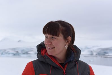 Dr Justine Shaw working in Antarctica.