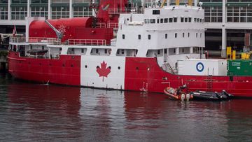 The Polar Prince ship, which carried the Titan on this expedition, is seen moored in Vancouver, British Columbia.