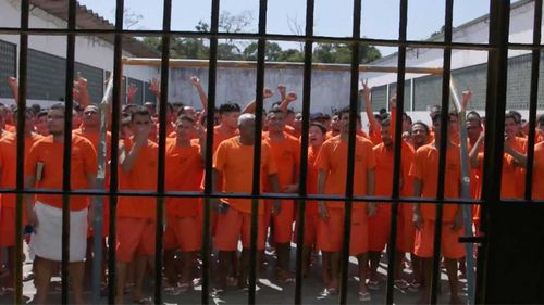 Inmates inside Compaj maximum security prison, where Wallace Souza was held.