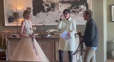 Portia de Rossi and Ellen DeGeneres renew wedding vows as Kris Jenner officiates.