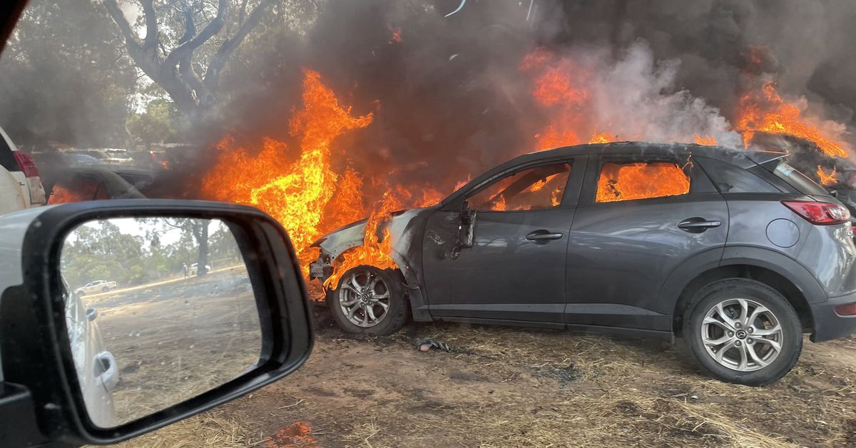 Grass fire torches cars at Victorian racecourse
