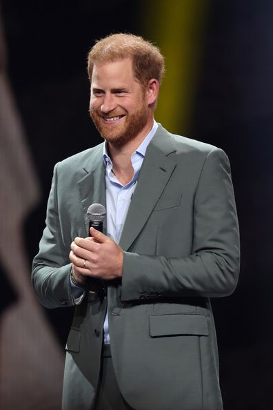 DUSSELDORF, GERMANY - SEPTEMBER 09: Prince Harry, Duke of Sussex onstage during the Opening Ceremony at Merkur Spiel-Arena during the Invictus Games Düsseldorf 2023 on September 09, 2023 in Dusseldorf, Germany. (Photo by Chris Jackson/Getty Images for the Invictus Games Foundation)