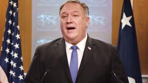 Secretary of State Mike Pompeo speaks during media briefing, Tuesday, Nov. 10, 2020, at the State Department in Washington