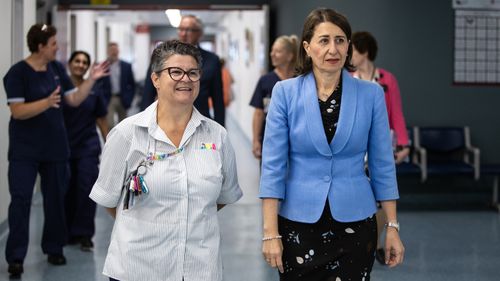 NSW Premier Gladys Berejiklian is seen during a visit of the Palliative Care Unit at Mt Druitt Hospital in Sydney.