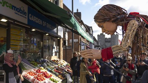 Little Amal in Cantebury, England. 