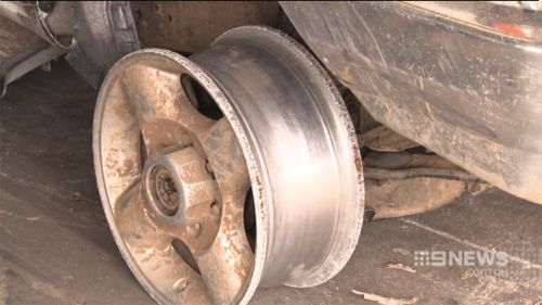 All four tyres were blown by police road spikes. (9NEWS)