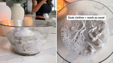 White shirt soaking in homemade solution.