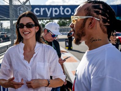 Kendall Jenner and Lewis Hamilton ahead of the F1 Grand Prix of Miami at Miami International Autodrome on May 3, 2024 in Miami, United States. 