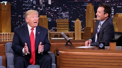 Republican Presidential Candidate Donald Trump (L) during an interview with host Jimmy Fallon in New York on 