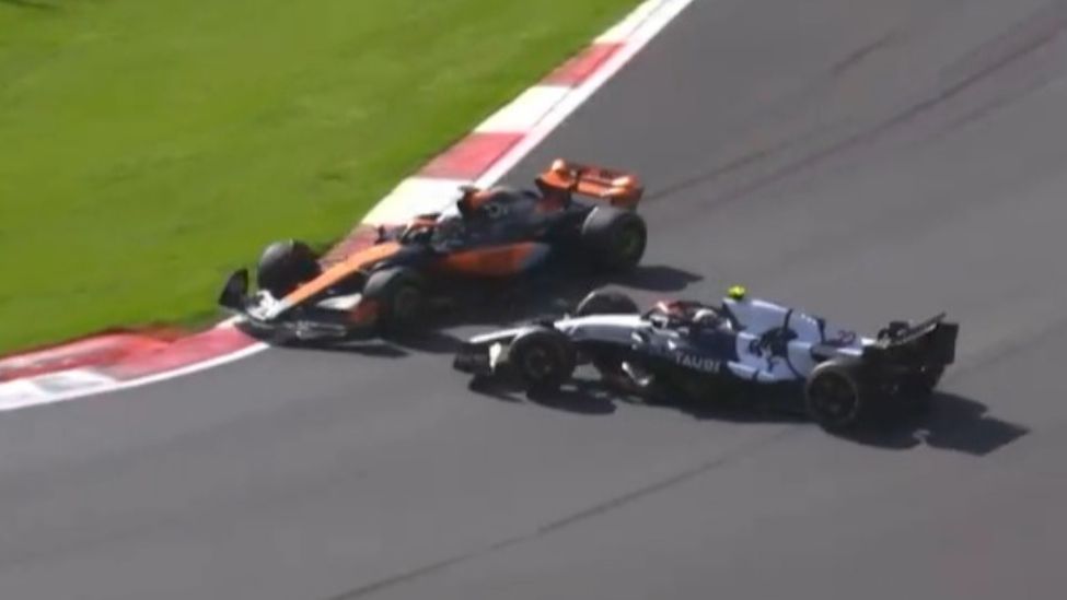 Oscar Piastri and Yuki Tsunoda collide during the Mexican Grand Prix.