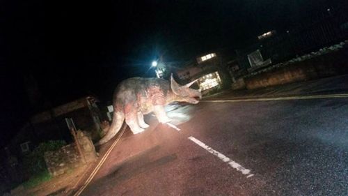 Drunken thieves allegedly responsible for giant model triceratops left on the road