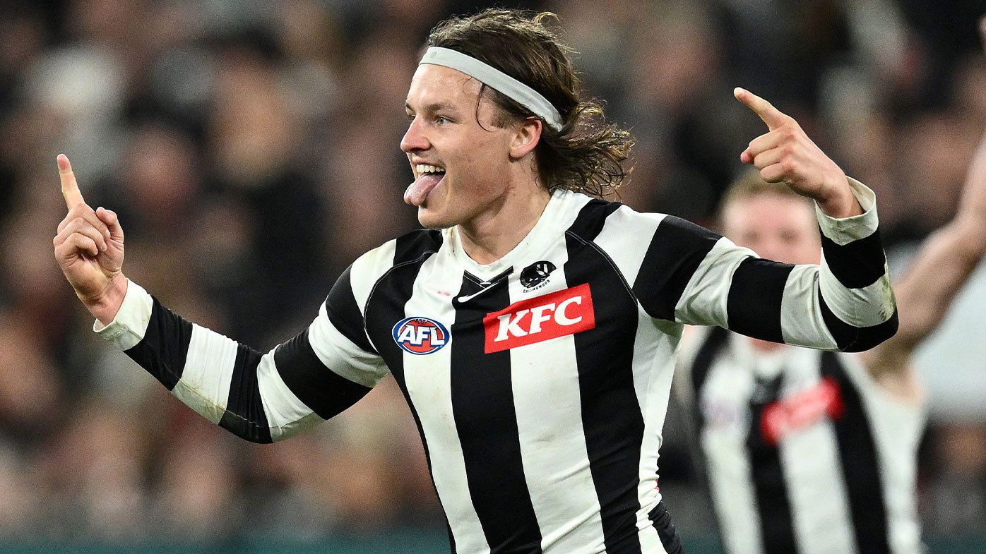 Jack Ginnivan pictured in action for Collingwood in 2023