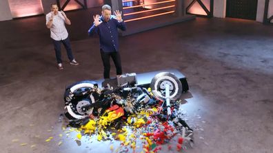 Hamish Blake smashes a LEGO motorbike on LEGO Masters 2020