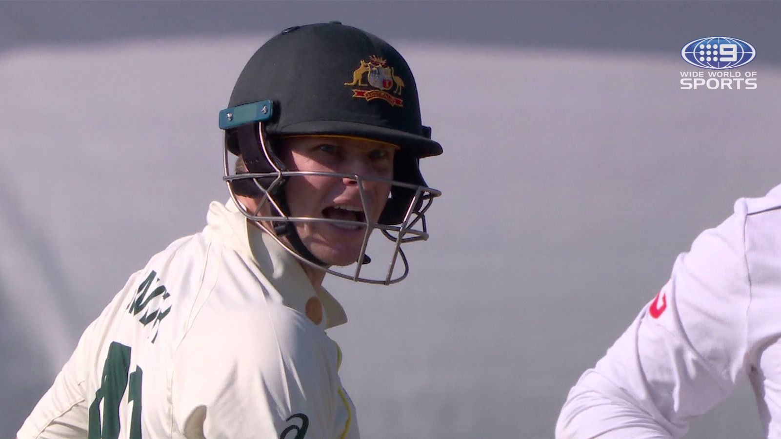 Steve Smith yells &quot;Hey!&quot; at Jonny Bairstow after being dismissed by Moeen Ali.