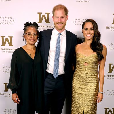 NEW YORK, NEW YORK - MAY 16: (L-R) Doria Ragland, Prince Harry, Duke of Sussex and Meghan, The Duchess of Sussex attend the Ms. Foundation Women of Vision Awards: Celebrating Generations of Progress & Power at Ziegfeld Ballroom on May 16, 2023 in New York City. (Photo by Kevin Mazur/Getty Images Ms. Foundation for Women)