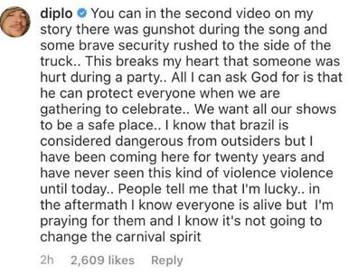 Diplo, carnival, Brazil, shooting, Instagram, comment