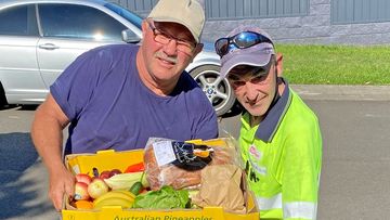 Locals have all rushed to help Mark after hearing of his cancer diagnosis. He is pictured here receiving a fruit and vegetable box from Box Divvy Calderwood Honeybee.