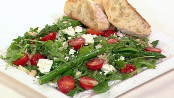 Snow pea, feta and bean salad