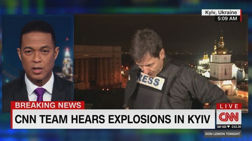 A CNN reporter has heard loud explosions in Ukraine's capital while live on air.
