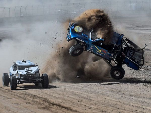 Monster crash shakes off-road racers