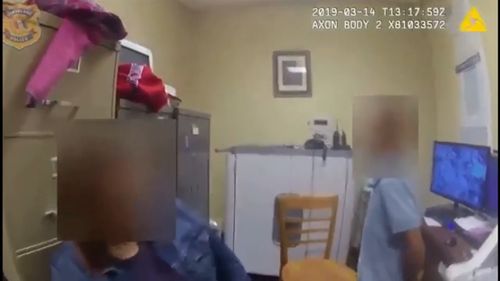 In the video the boy is heard telling his mother he is scared after police place him in handcuffs.