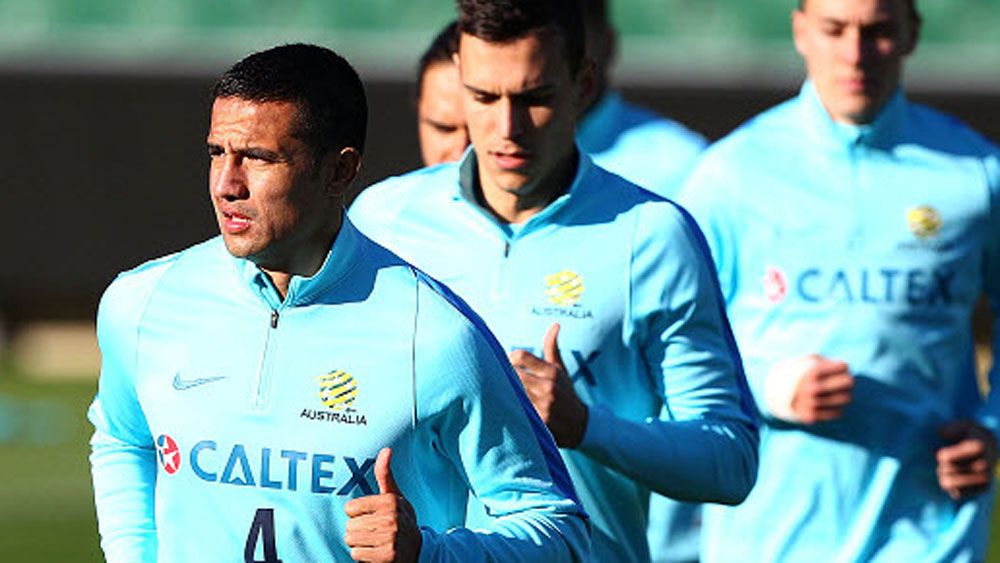 The Socceroos are put through their paces at training. (Getty)