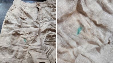 Linen shorts stained with paint