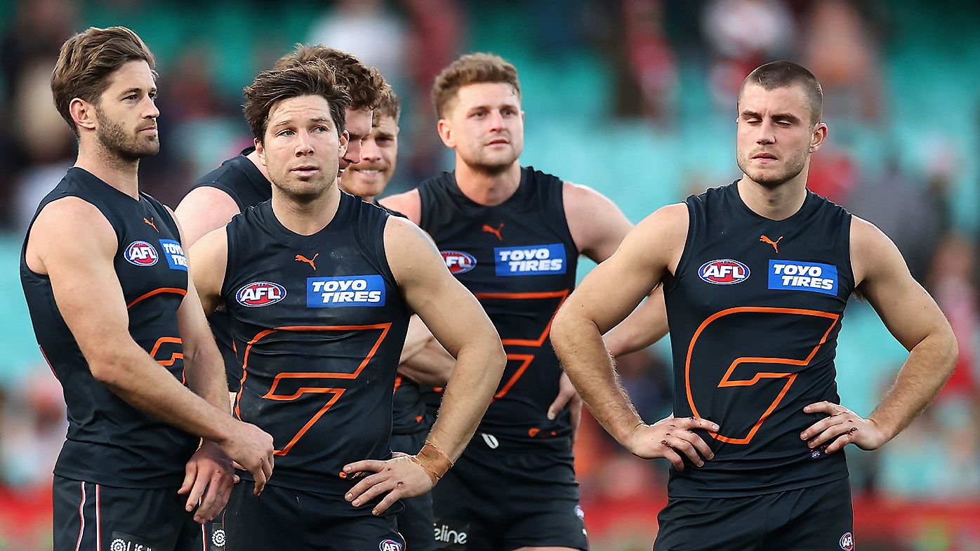 GWS Giants veterans Callan Ward and Toby Greene watch on after another disappointing loss