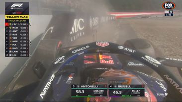 Russell takes pole after Verstappen crash