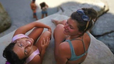 French backpackers Morgan Goaziou, left, and Apolline Meghan Djn, at Tunnel Beach in 2019.