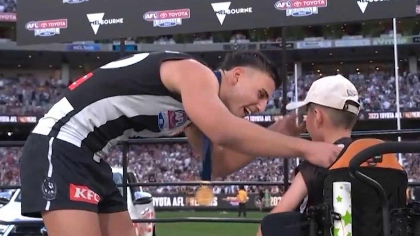 Nick Daicos had a heartwarming exchange with an Auskicker after Collingwood&#x27;s premiership win