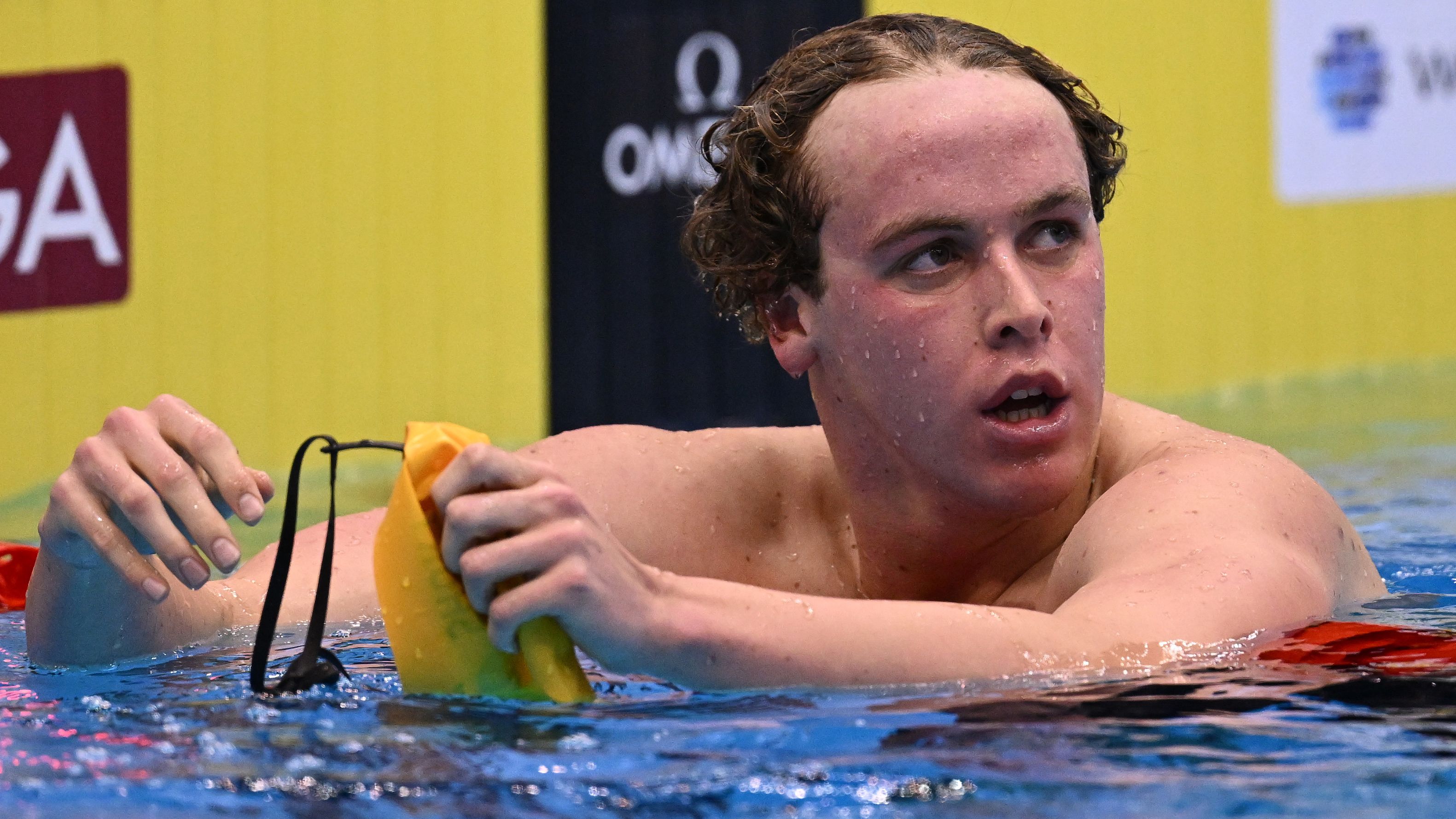 FUKUOKA, JAPAN - JULY 25:  Sam Short of Team Australia reacts in the Men&#x27;s 800m Freestyle Heats on day three of the Fukuoka 2023 World Aquatics Championships at Marine Messe Fukuoka Hall A on July 25, 2023 in Fukuoka, Japan. (Photo by Quinn Rooney/Getty Images)