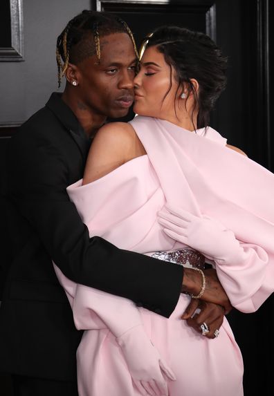 Kylie Jenner, Travis Scott, Grammy Awards, red carpet, kiss