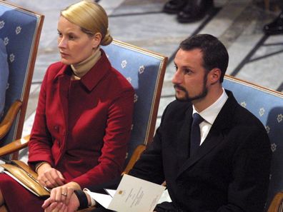 Prince Haakon and Princess Mette-Marit in their first public appearance post-engagement. 