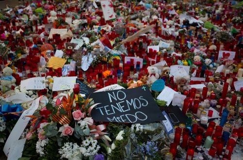 Floral tributes mount up in Las Ramblas after the atrocity last Thursday.