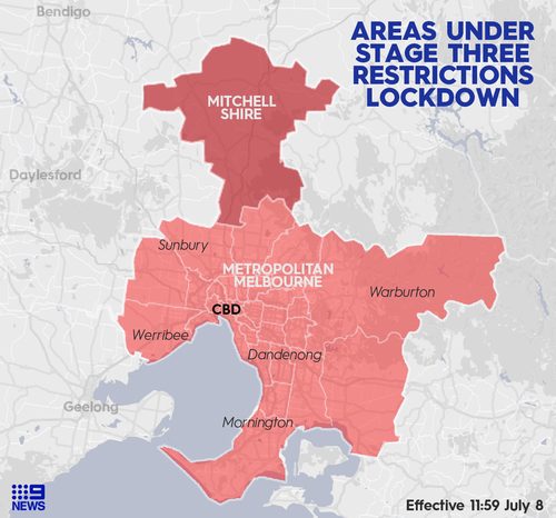 The entirety of metropolitan Melbourne and Mitchell Shire will be locked down for six weeks from tomorrow midnight.