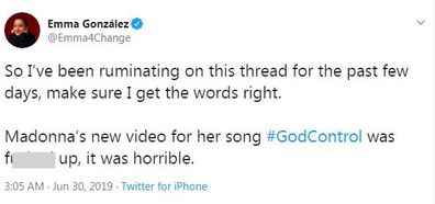 Emma González slams Madonna's 'God Control' music video
