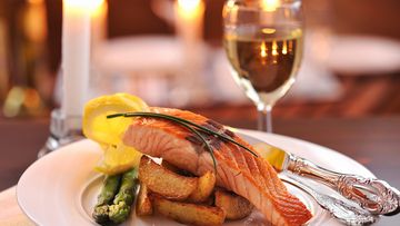 Salmon fish dinner Good Friday wine alcohol