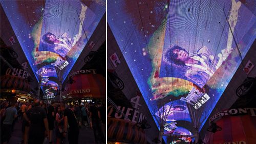 The Fremont Street Experience has paid tribute to recording artist Prince with a photo retrospective on the attraction's Viva Vision screen. (AFP)
