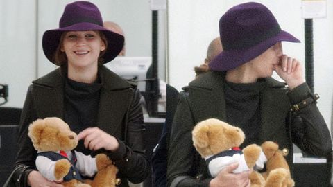 Weird: Jennifer Lawrence sucks her thumb while holding a teddy bear at airport