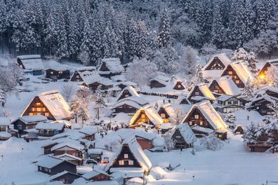 Shirakawago light-up with Snowfall Gifu Chubu Japan