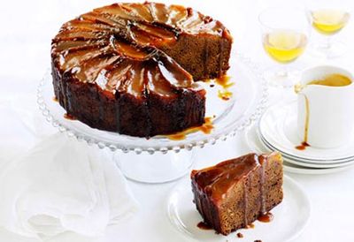 Ginger and pear cake with caramel and clotted cream