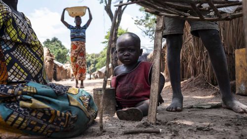 People live in an internally displaced persons camp next to St. Charles Lwanga Church in Seko, Central African Republic.