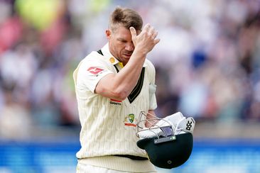 Australia&#x27;s David Warner looks dejected after being dismissed by England&#x27;s Stuart Broad (not pictured) during day one of the third Ashes test match at Headingley, Leeds. Picture date: Thursday July 6, 2023. (Photo by Mike Egerton/PA Images via Getty Images)