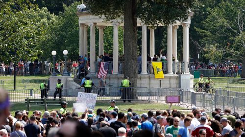 Counter-protesters vastly outnumbered the Boston 'free speech' rally attendees. (AP)