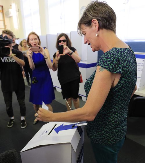 Tasmanian Greens Leader Cassy O'Connor also cast her vote, saying that the state "needs a strong green voice in the parliament" (AAP).