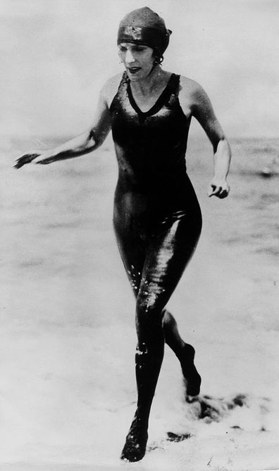 Annette Kellerman wearing her famous full body swimming suit she designed for women.